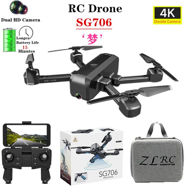 

sg706 drone 4k hd dual camera profissional selfie foldable optical flow quadcopter stable height rc helicopter vs z5 xs809s f11