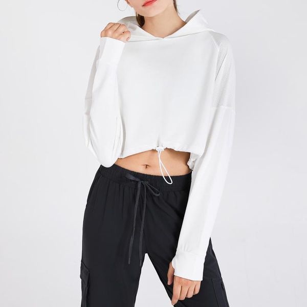 

women's hoodies & sweatshirts autumn hoodie crop woman sweatshirt solid long sleeve drawstring casual jumper female clothes fashion pul, Black