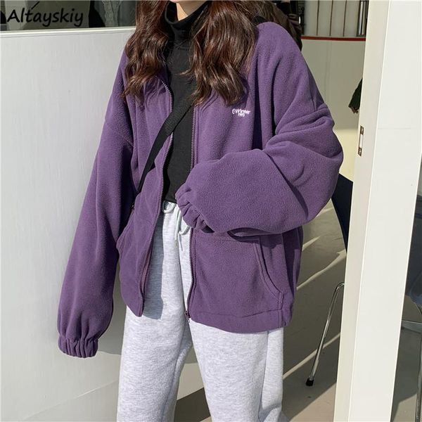 

jackets women loose plus velvet zip-up pockets letter casual oversize bf ulzzang harajuku daily streetwear womens trendy new hot, Black