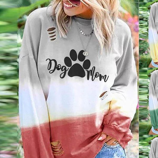 

sweatshirts autumn o neck women rendering dog mom printing sweatshirt fashion long sleeve hollow out sweatshirt pullover, Black