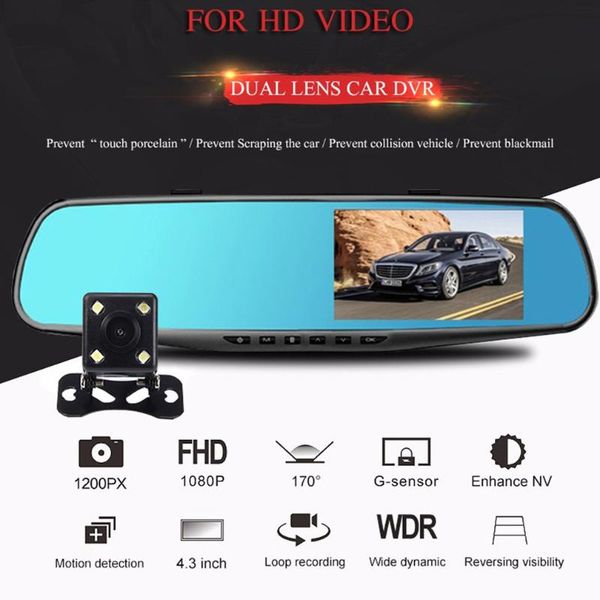 

4.3 inch hd reversing image single and double lens camera rearview mirror 1080p driving recorder car supplies car dvr