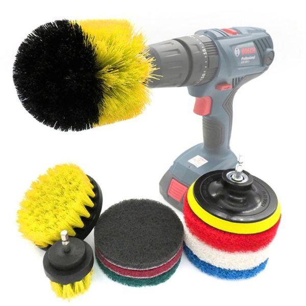 

car sponge 10 piece drill brush set wheel hub polishing scouring pad with m6 inner hexagonal plastic plate / head/ wipes