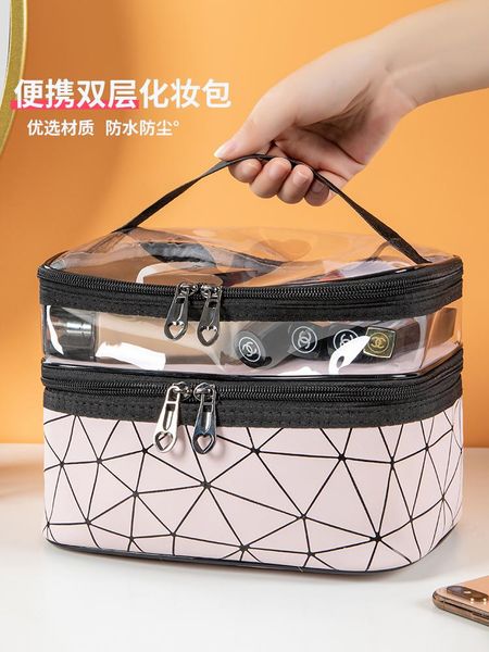 

storage bags waterproof large bag travel hanging makeup pink transparent cable packaging bathroom neceser by50sn
