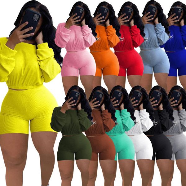 

tracksuits long sleeve shorts sport ladies set fashion casual female clothing 2021 new solid color womens, Gray
