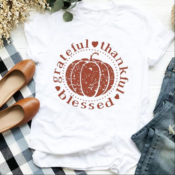 

women lady thankful pumpkin autumn halloween thanksgiving print womens clothes shirt t tee for tshirt female graphic, White