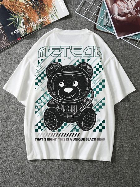 

men bear and slogan graphic tee y7qm#, White;black
