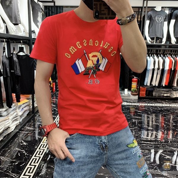 

chao brand men's 2021 summer cotton bear gradient t-shirt loose casual round neck short sleeve, Black