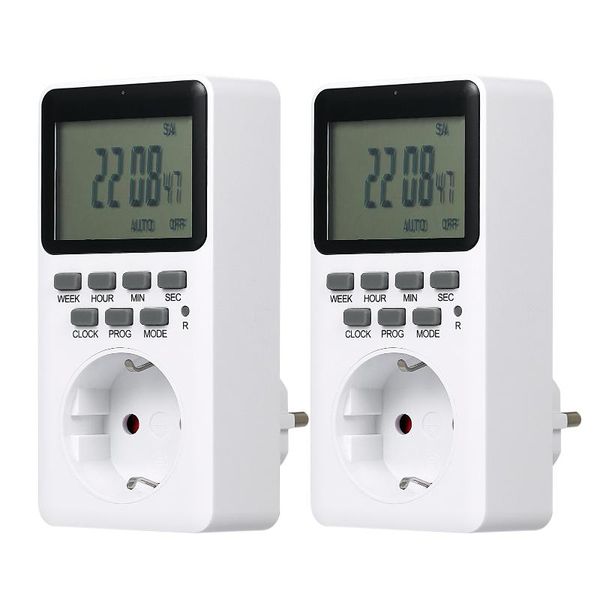 Timer 2PCS Presa interruttore timer digitale LCD plug-in programmabile 20 gruppi temporizzazione ora legale / 12h/24h commutazione portatile