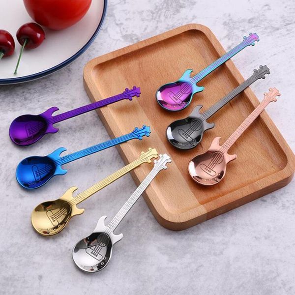 

spoons 1pcs stainless steel cartoon guitar spoon creative milk coffee ice cream candy teaspoon dessert cake