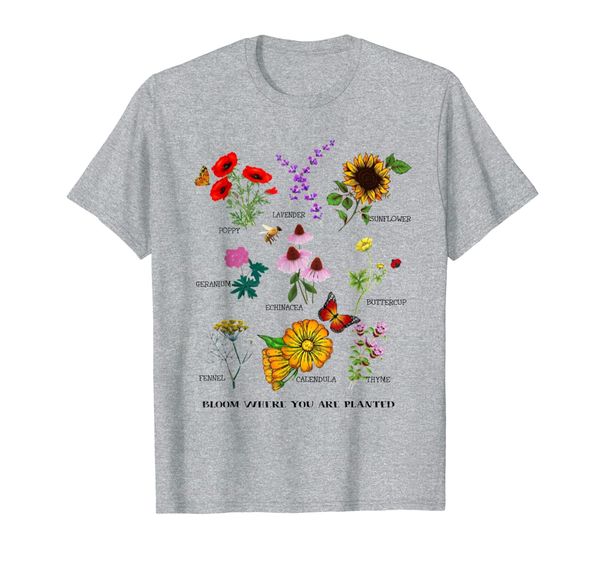 

bloom where you are planted botanican flower tshirt, White;black