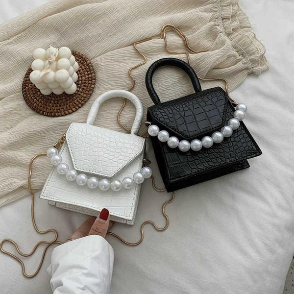 

shoulder bags pearl handle super mini design pu leather for women 2021 crossbody bag travel handbags stone pattern