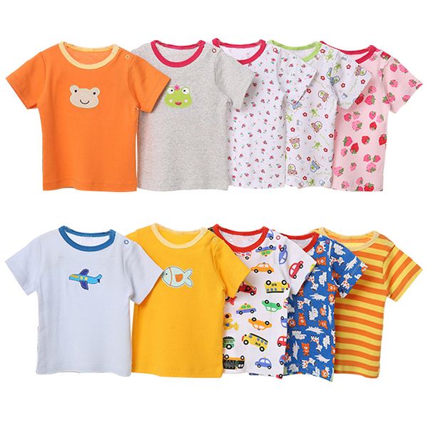 

[5 pcs/lot random color] baby t-shirt 100%cotton cartoon print baby girl summer short sleeve toddler boys tshirt clothes 210312, White