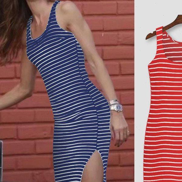 

robe dress for women fashion dress casual women stripe print o neck sleeveless split dress vestidos de verano 2021, Black;gray
