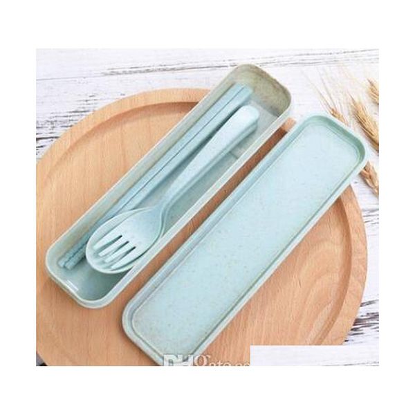 

wheat straw travel tableware cutlery set with dinnerware case eco-friendly spoon fork chopsticks set outdoor portable jllequ xmh_home