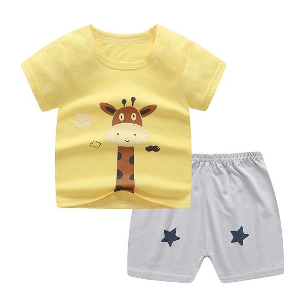 

clothing sets summer kids infant girls boys toddler baby clothes cotton cartoon print t-shrits shorts outfit children, White