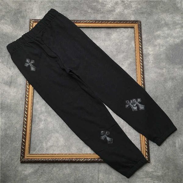 

jacquard new 3d all over sanskrit leather cross dark pattern casual pants in autumn and winter of 20, Black