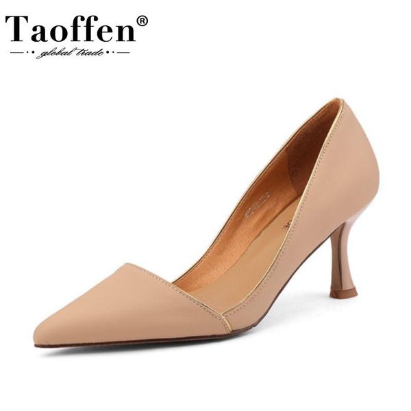 

dress shoes taoffen size 33-40 women high heel real leather strange woman's fashion party ladies footwear, Black