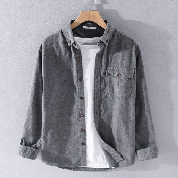 

2021 new autumn and winter loose brushed retro fashion pure cotton shirts for men brand trendy shirt mens comfortable camisa j64p, White;black