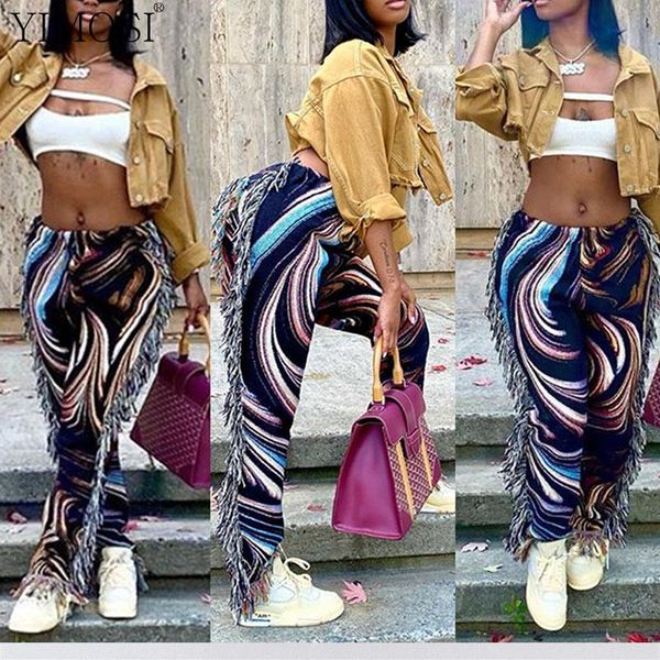 

women's pants & capris 2021 autumn winter side tassels patchwork striped printed women jogger ladies high waist sweatpants vintage trou, Black;white