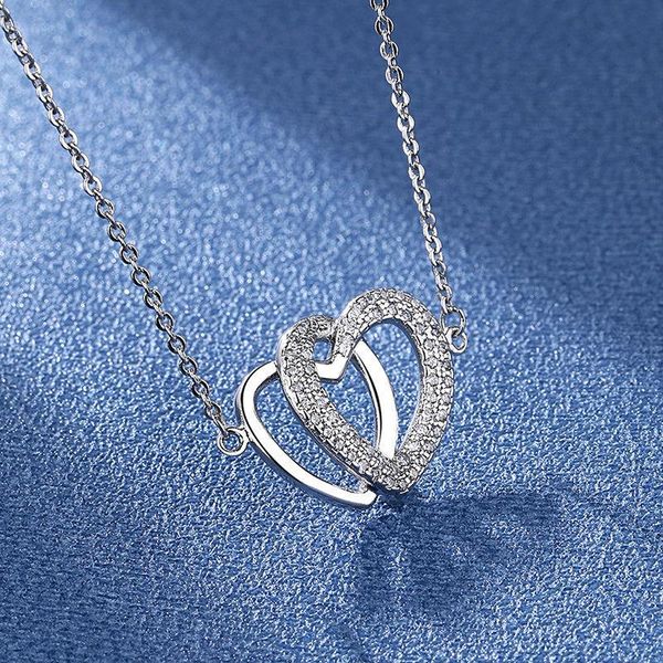

chains bac25 heart women jewelry silver chain necklace double love for