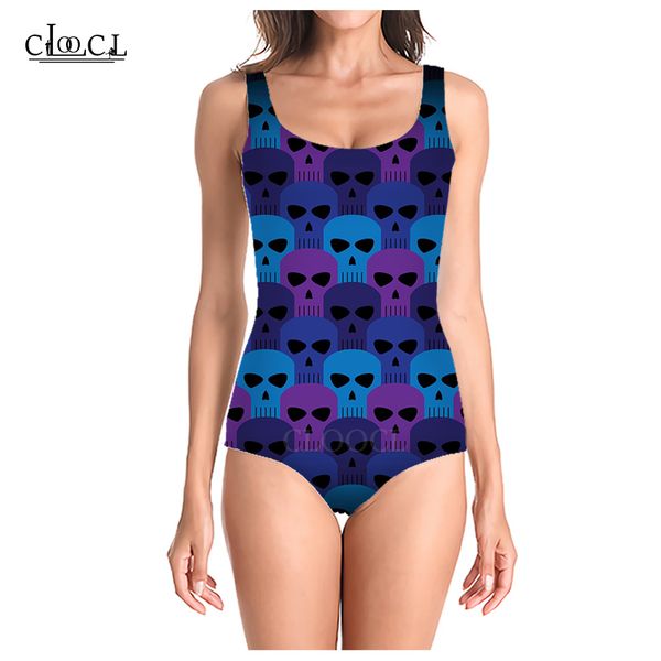 

cloocl 2021 summer fashion 3d printed women sleeveless swimsuit popular skull style cosplay swimsuits beach one piece swimwear, White;black