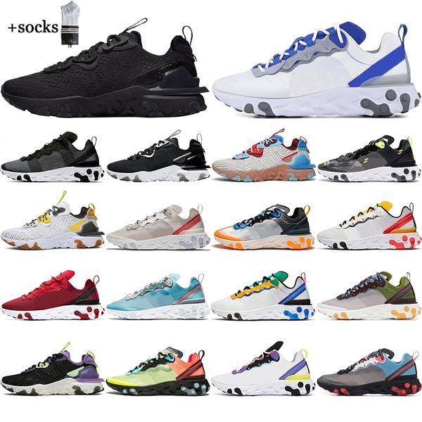 

2021 react element 55 87 men women running shoes triple black white iridescent anthracite mens trainers sports sneakers breathable
