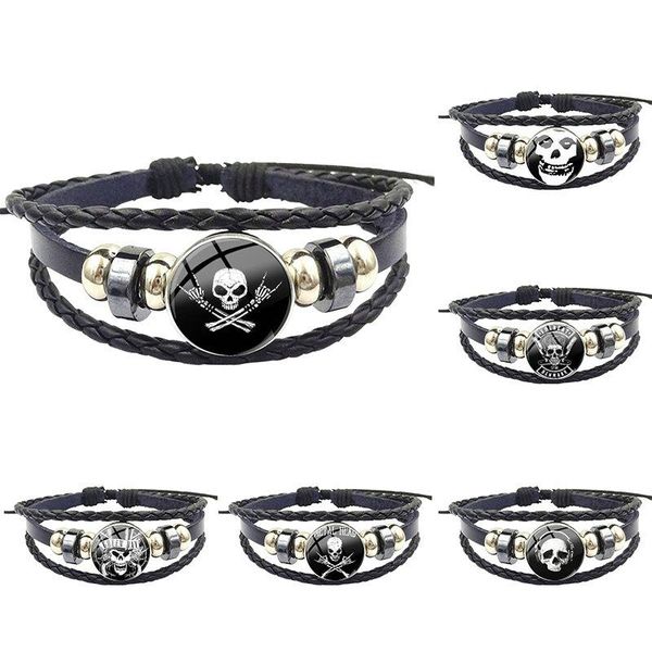 

charm bracelets rock skull art for women party brand jewelry with glass cabochon statement black leather bracelet bangle, Golden;silver