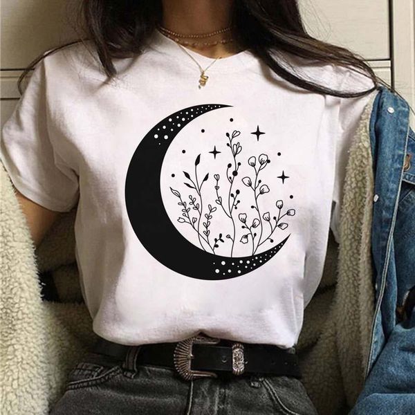 

women's t-shirt harajuku funny moon graphic short sleeve kawaii t shirt women casual oversized clothing t-shirts, White
