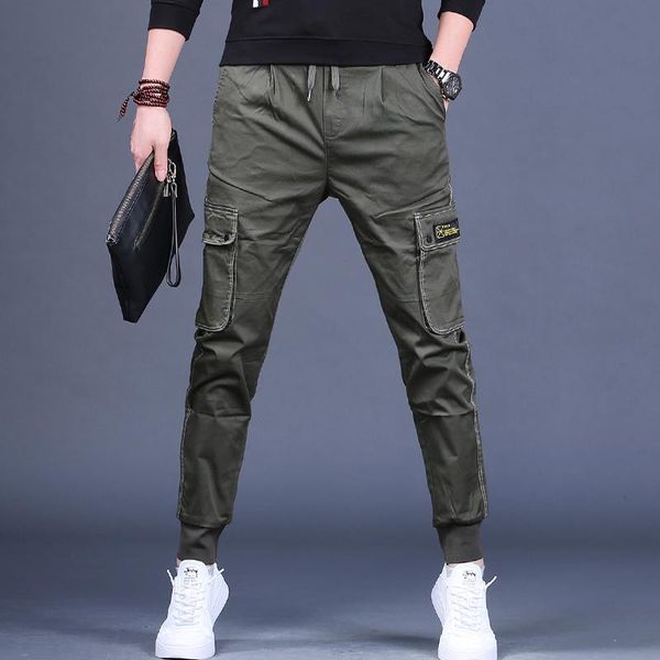 

men's pants cargo hip hop green multiple pocket male joggers trousers fashion streetwear cotton casual, Black