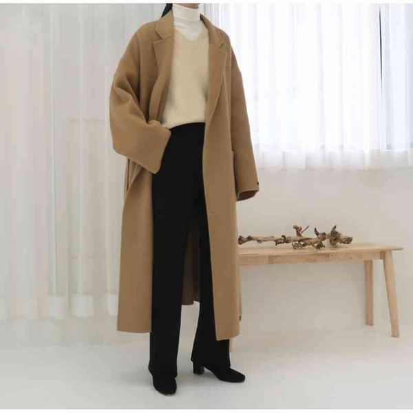 

women's wool & blends woman coats autumn winter 100% jackets famale long double-sided overcoats belt ladies casaco feminino elegante sq, Black