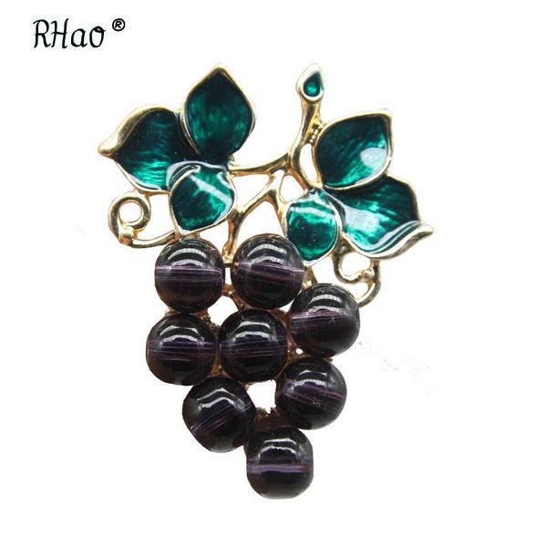 

pins, brooches rhao classical fruit for women and girls dress collar jewelry pins purple glass drops grapes brooch hijab, Gray