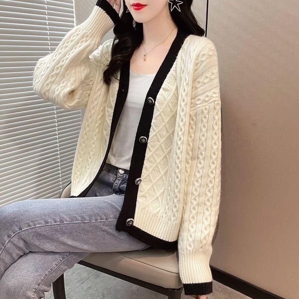 

women's jackets early spring sweater 2021 coat loose wearing knitted cardigan, Black;brown
