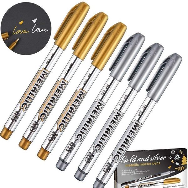 

gold and silver metallic marker pens, metallic permanent markers for cards writing signature lettering metallic paint qylsjk