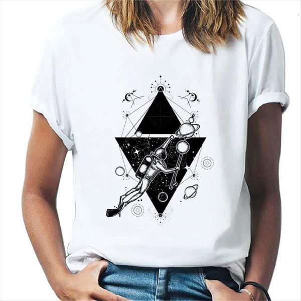 

triangle harajuku graphic summer womens t shirt o neck short sleeved casual, White