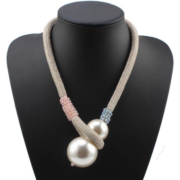 

pendant necklaces florosy handmade chunky bead statement big necklace for women rope chain ball fashion simulated pearl, Silver
