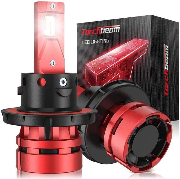 

car headlights torchbeam t2 h13/9008 led headlight bulbs 12000lm 6500k cool white compact size 400% brightness replacement