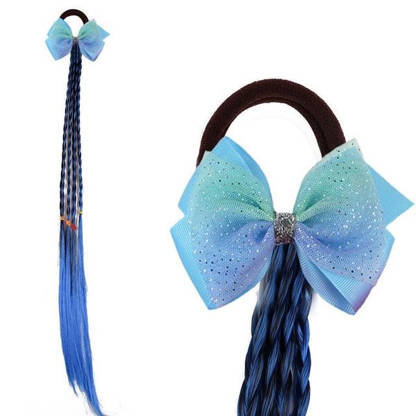 

hair accessories 4.5inch lace flower bowknot twist wig headband girls elastic hairband yarn hairpin kids holder baby, Slivery;white