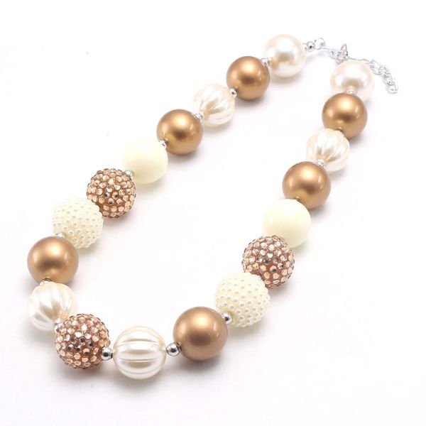 

chunky round pearls beads necklaces kids gold bubblegum handmade jewelry diy baby necklace for girls holiday party gift, Red;brown
