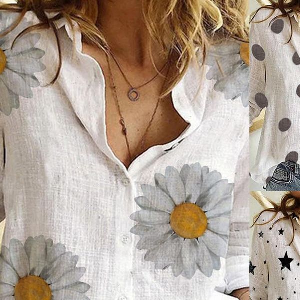 

ladies floral printed womens shirt casual elegant blouse women casual 2021 short sleeve female clothes loose shirt, White