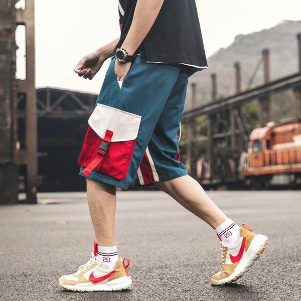 

streetwear summer casual men shorts knee-length pockets ribbons cotton men's shorts 2021 new bermuda beach men, White;black