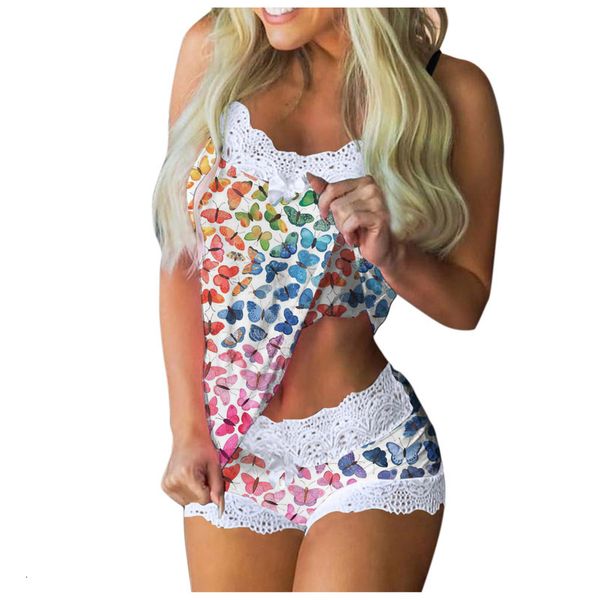 

fashion women's night clothing sweet print mouwlless ee cami shorts lingerie pyjamas set, White;black