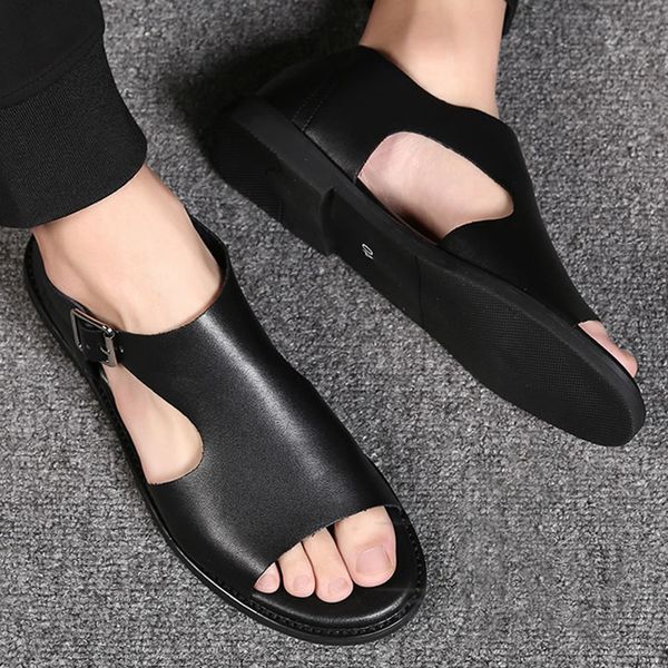 

summer gladiator beach sandals outdoor breathing roman good quality men casual shoes slippers big mate, Black