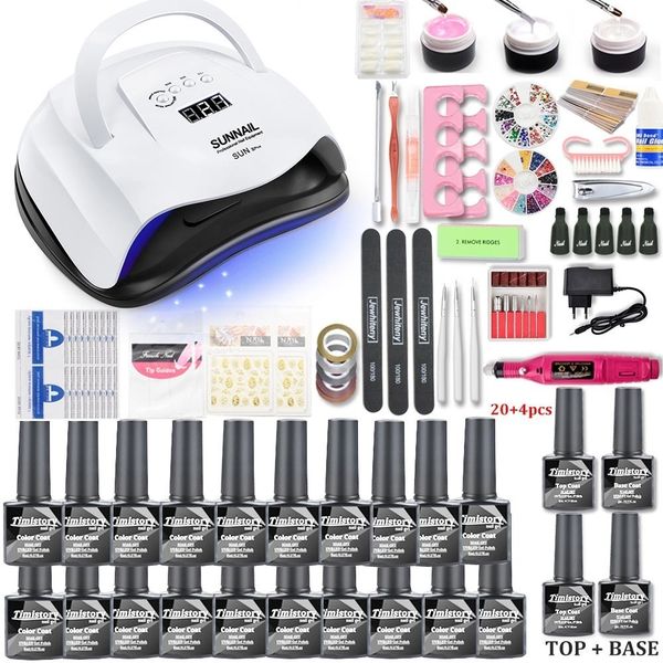 

80w/54w led uv lamp new 20/10 colors polish varnish set acrylic extension gel kit with nail drill