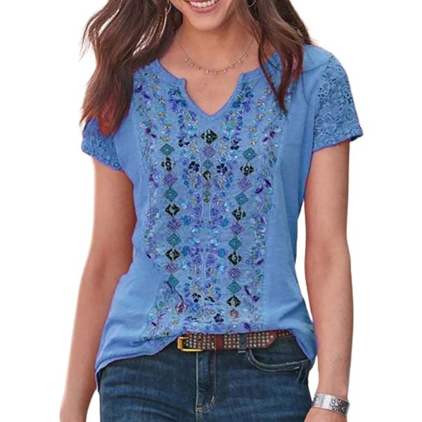 

women's t-shirt woman tshirts vintage floral print v neck short sleeve t shirt female summer casual tees ladies women, White
