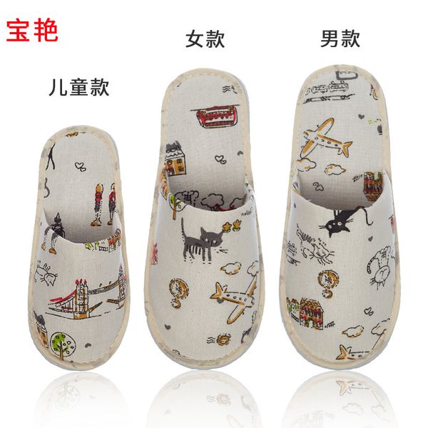 

recommended parent-child cartoon imitation linen el disposable slippers home stay comfortable