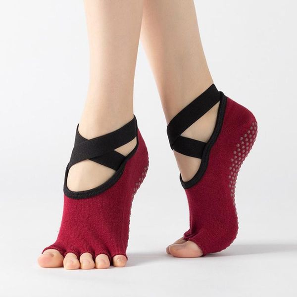 

sports socks women yoga black red blue anti slip bandage ladies girls ballet dance sock slippers