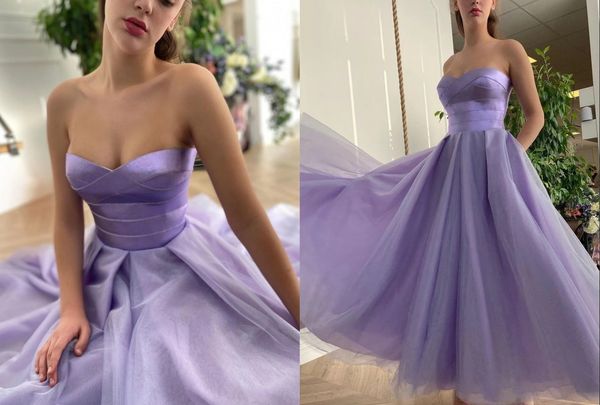 

romantic lavender tea length bridesmaid dresses a line sweetheart satin 2022 tulle corset back ruched beach style country prom evening party, White;pink