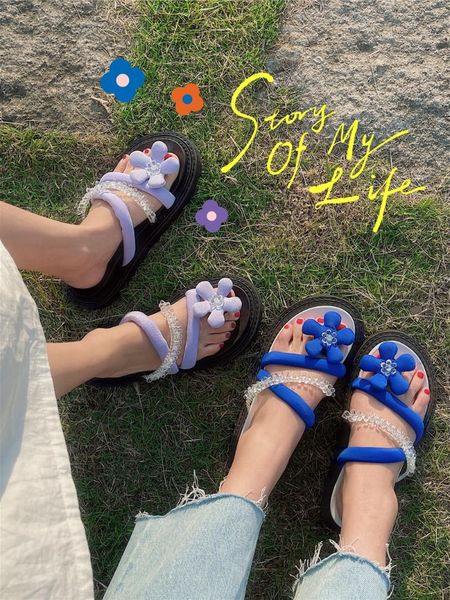 

slippers sweet flowers ladies casual summer fashion trend outer wear beach, Black