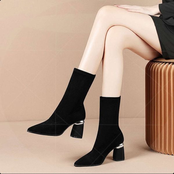 

new mid over knee in and winter 2020 women's net red skinny autumn thick heel high boots, White;red