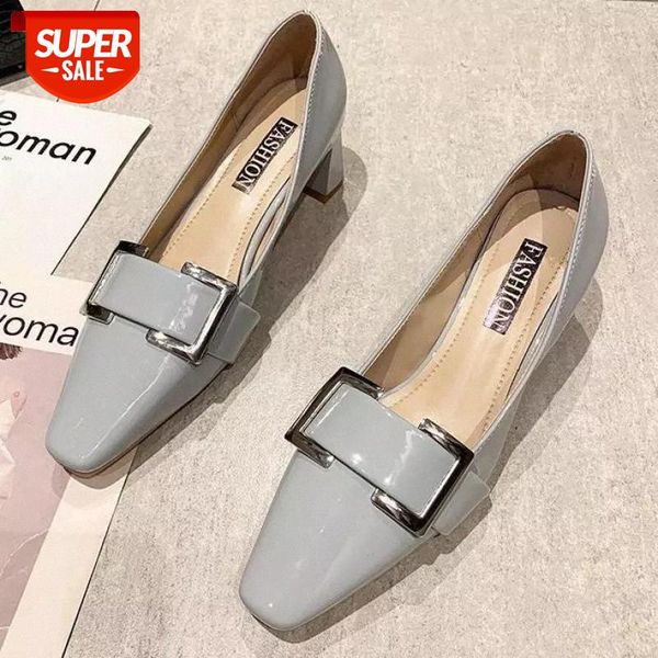 

2021 autumn spring women pumps metal design thick high heels shallow slip on patent leather office shoes zapatos de tacon #pu7t